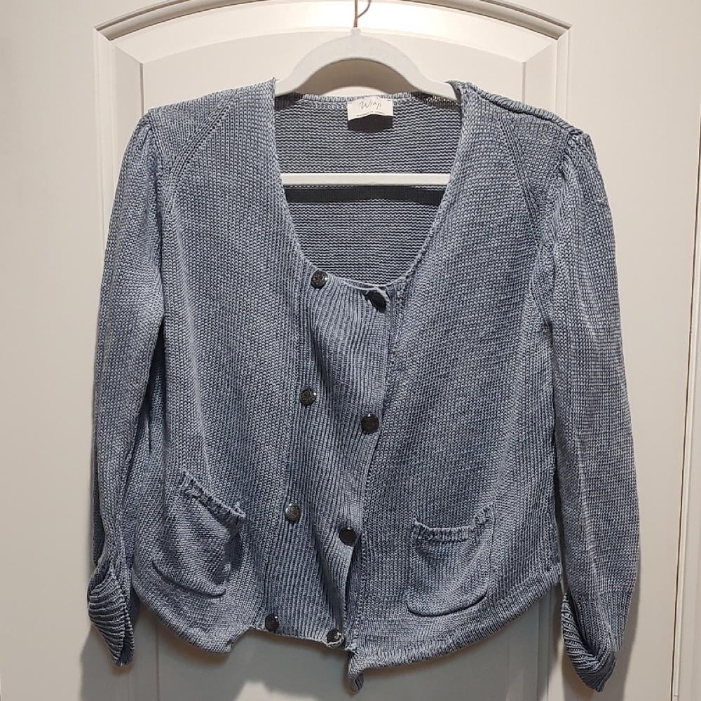 Elegant Blue Double-Breasted Cardigan